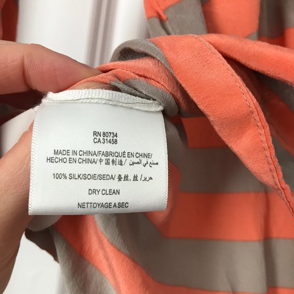 BCBGMaxAzria Orange and Grey Striped Silk Top 3/4 Sleeve (XS) - Picture 13 of 13